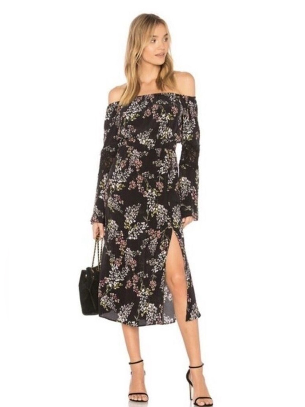 Stone Cold Fox Silk floral dress midi dress side slit Size 2 Whimsigoth Feminine